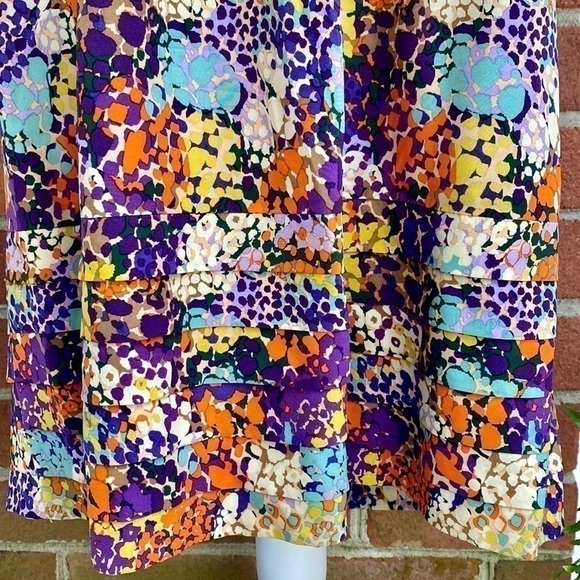 Ali Ro Colorful Floral Pleated Silk Dress Sz 12 - Picture 4 of 10